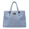 Fendi Zucchino FF Monogram Tote Handbag Light Blue Silver Hardware
