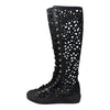 Chanel Camellia Laser Cut Knee High Boots Sneakers Interlocking CC Logo Black 37