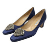 Manolo Blahnik Okkato navy jeweled pump, size 39.5