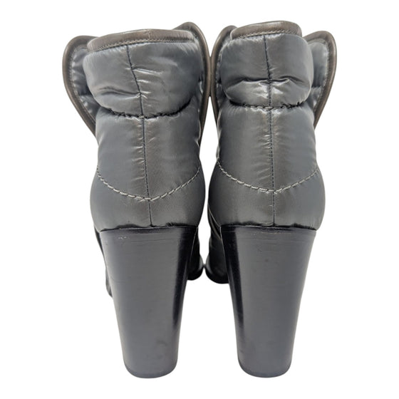 Chanel CC Logo Puffer Quilted Booties in Gray, Size 37