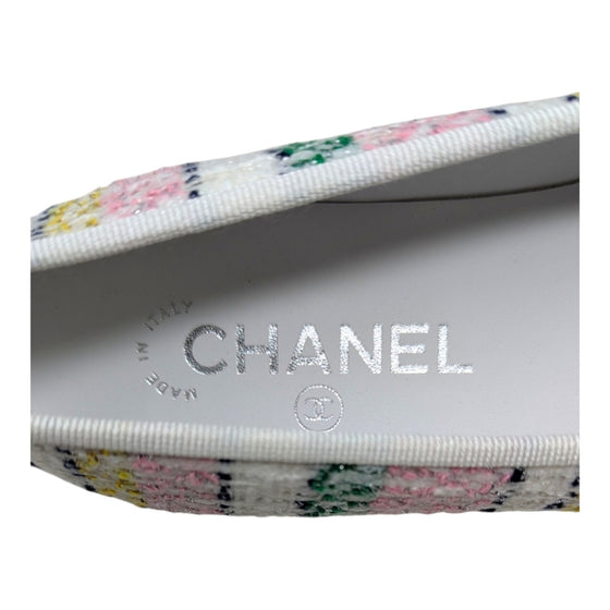 Chanel 2024 ballet flats in metallic pink tweed stripe, size 38