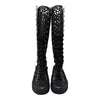 Chanel Camellia Laser Cut Knee High Boots Sneakers Interlocking CC Logo Black 37