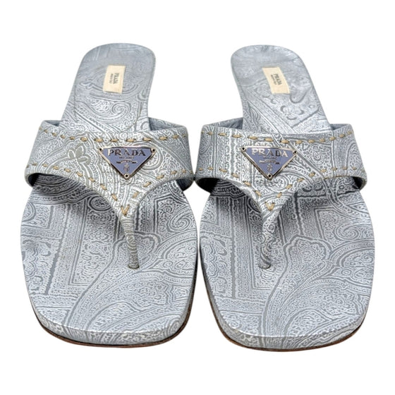 Vintage Prada Kitten Heel Flip Flops in Silver, size 40