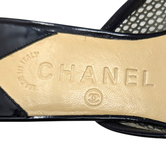 Vintage Chanel kitten heel mesh slides in black, size 40