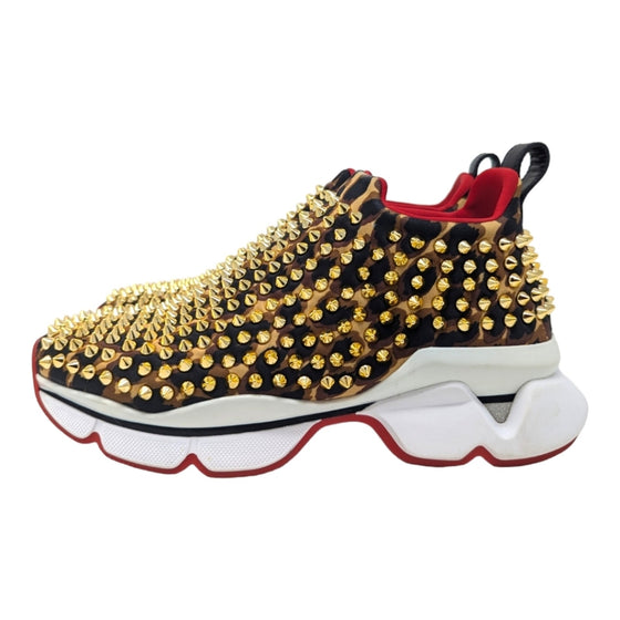 Christian Louboutin Spike Sock sneaker in leopard, size 37.5