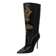  Rare Versace 2013 gold western boots in black, size 40.5