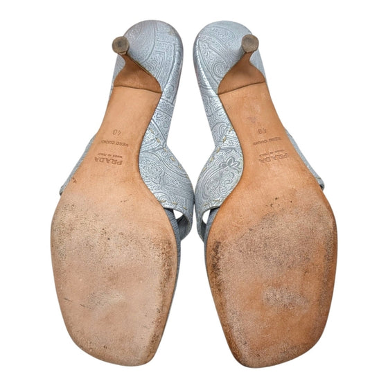 Vintage Prada Kitten Heel Flip Flops in Silver, size 40