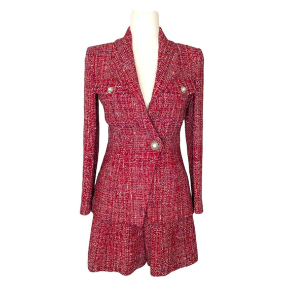 Chanel 2019 tweed blazer shorts suit in red tweed, size FR34