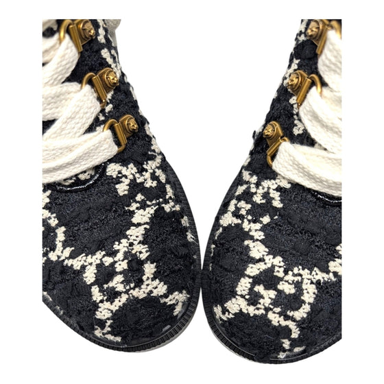 Gucci Tweed GG Monogram Combat Boots in Black, size 38.5