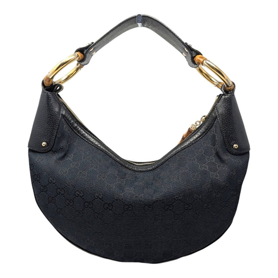 Vintage Gucci Bamboo Ring Shoulder Bag in Black