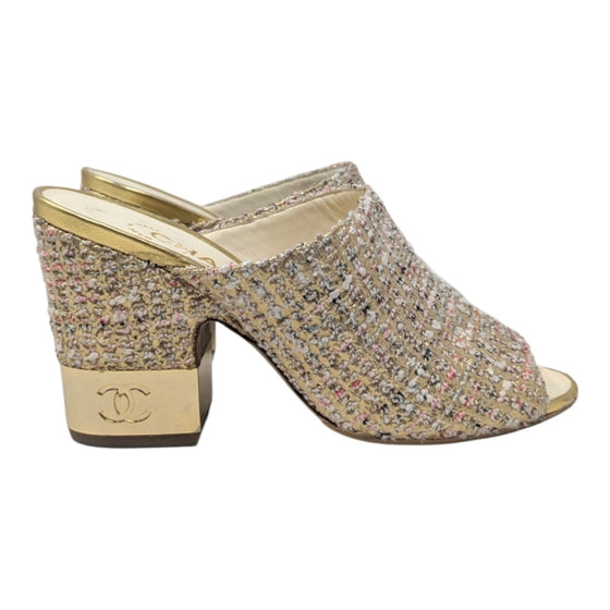 Chanel 2018 mule heels in gold tweed, size 37.5