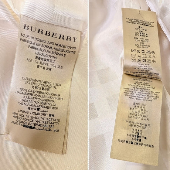 Burberry 100% Cashmere Oversized Coat in Cream, size 12