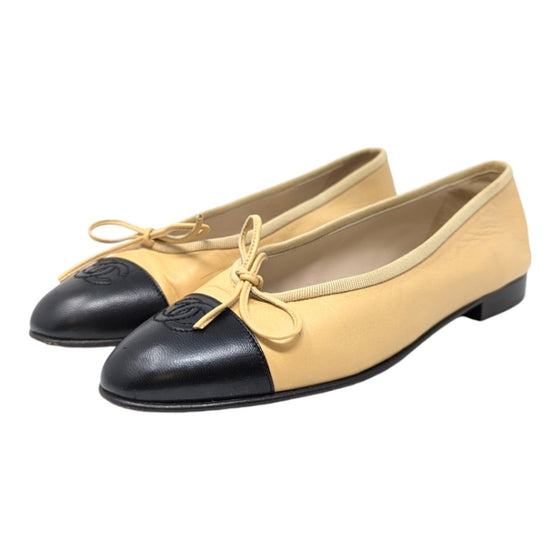 Chanel ballet flats in beige and black, size 37.5