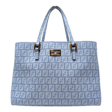  Fendi Zucchino FF Monogram Tote Handbag Light Blue Silver Hardware