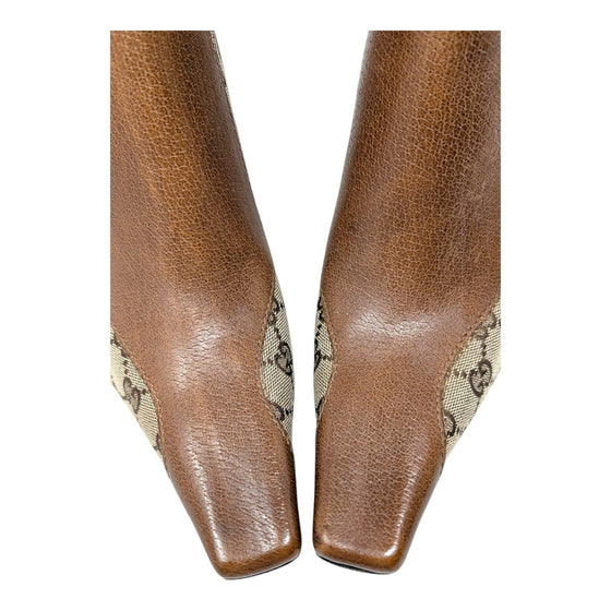 Vintage Gucci GG Monogram Ankle Boots in Brown, Size 9