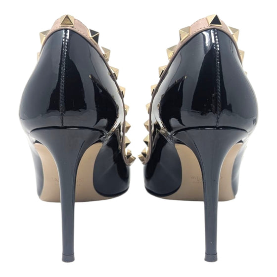 Valentino Rockstud pumps in black patent and blush, size 38