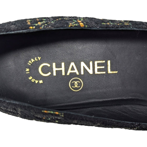 Chanel ballet flats in CC pattern black tweed, size 39.5