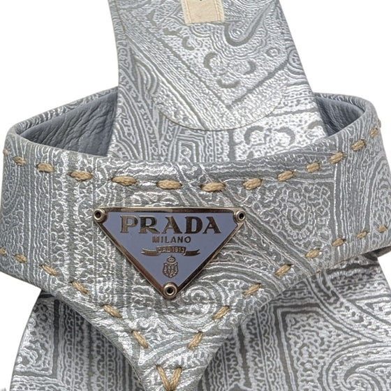Vintage Prada Kitten Heel Flip Flops in Silver, size 40