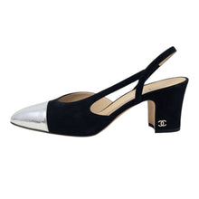  Chanel slingback heels in two tone black silver, size 37.5