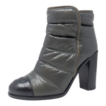  Chanel CC Logo Puffer Quilted Booties in Gray, Size 37
