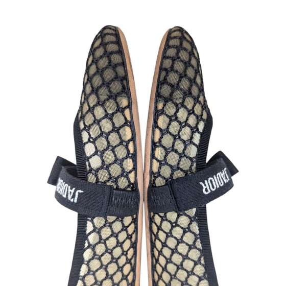 Christian Dior Miss J'Adior ribbon mesh ballet flat in black, size 38.5