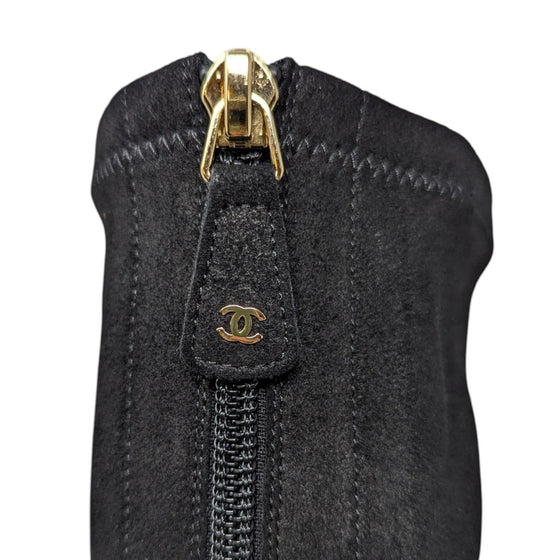 Chanel stretch suede booties in black, size 39