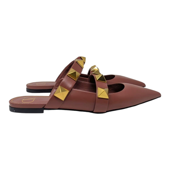 Valentino Garavani Roman stud flat mule in brown, size 38
