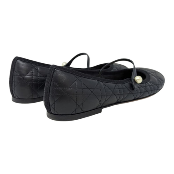 Christian Dior Cannage quilted ballet flat mary janes in black, size 41