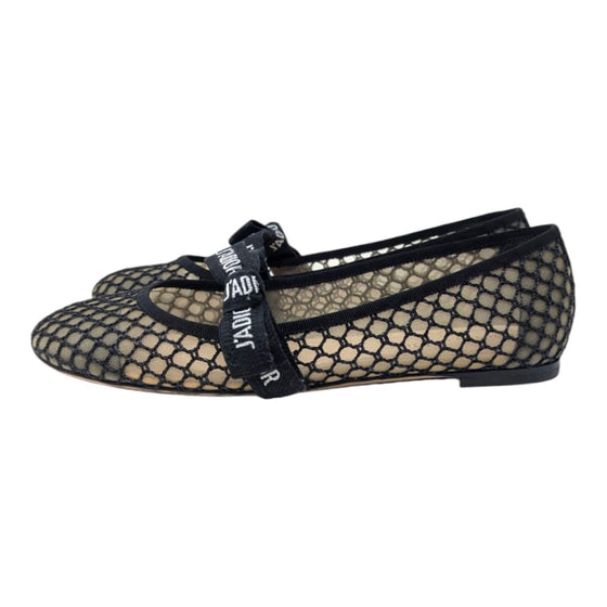Christian Dior Miss J'Adior ribbon mesh ballet flat in black, size 38.5