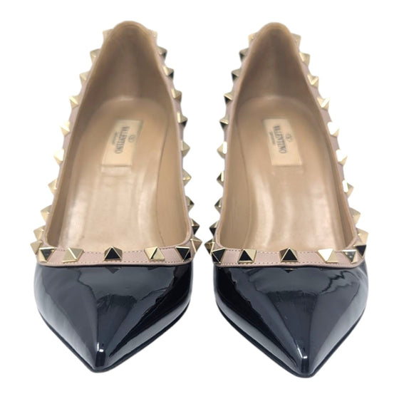 Valentino Rockstud pumps in black patent and blush, size 38