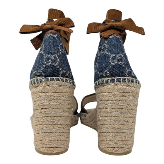Gucci Pilar Espadrille Wedges in Denim, Size 37
