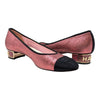 Chanel Logo Block Heel Pumps in Pink, size 37.5