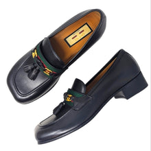  Gucci loafer GG logo curved sole Sylvie stripe in black, size 37.5