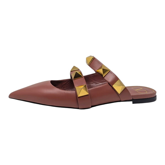 Valentino Garavani Roman stud flat mule in brown, size 38