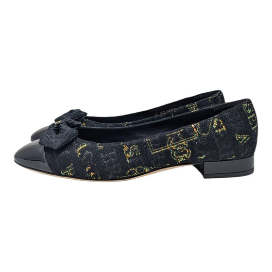 Chanel ballet flats in CC pattern black tweed, size 39.5