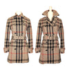 Burberry Brit Nova Check Plaid Double Breasted Wool Trench Coat Tan Navy 6 | S