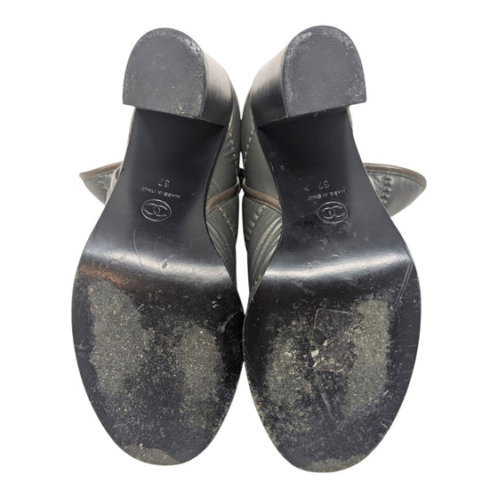 Chanel CC Logo Puffer Quilted Booties in Gray, Size 37