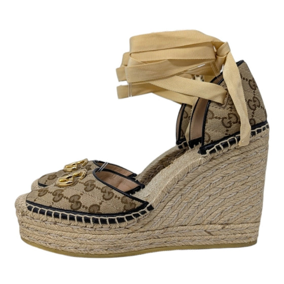 Gucci Marmont Pilar espadrille wedge in neutral, size 41