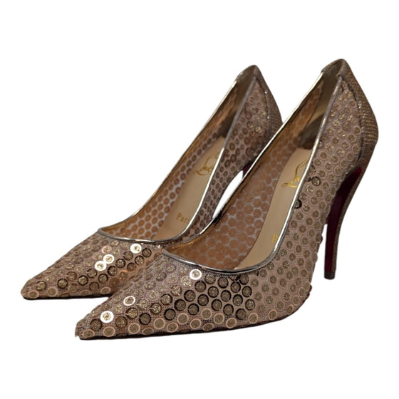 Christian Louboutin curved heel pump in bronze sequins, size 37