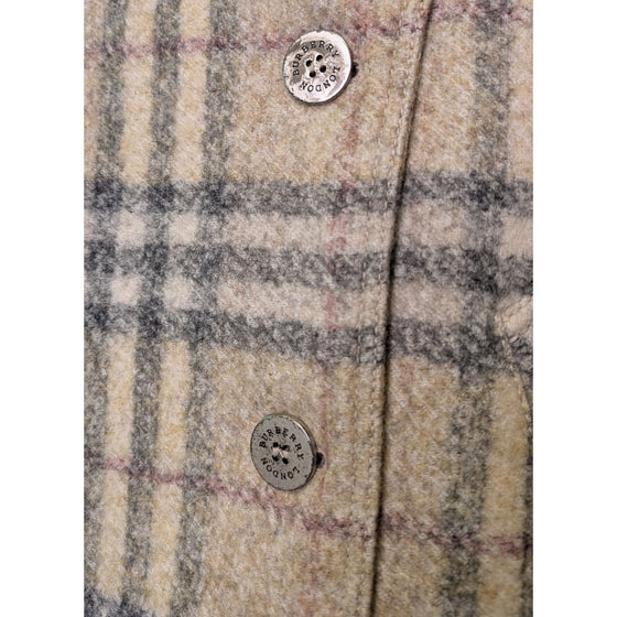 Burberry Nova Check Plaid Coat in Beige, Size 14