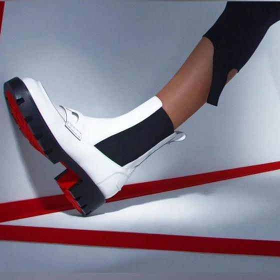 Christian Louboutin Montezu Chelsea Boot in White / Black, size 39
