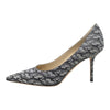 Jimmy Choo Love 85 pump in silver and black glitter, size 38