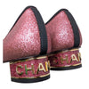 Chanel Logo Block Heel Pumps in Pink, size 37.5