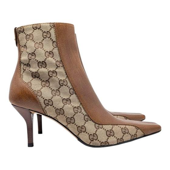 Vintage Gucci GG Monogram Ankle Boots in Brown, Size 9