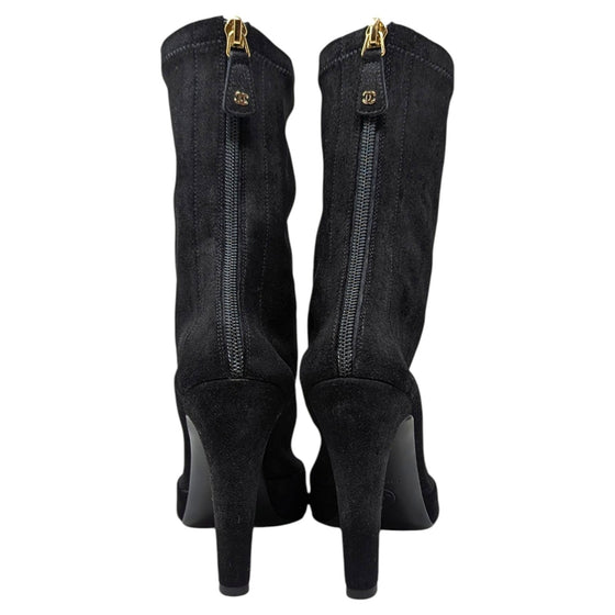 Chanel stretch suede booties in black, size 39