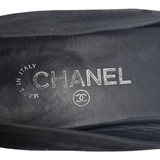 Chanel ballet flats ballerinas camellia CC logo black suede leather 40C