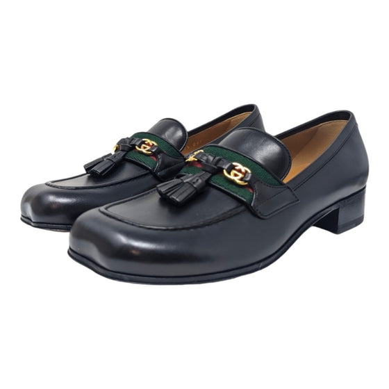 Gucci loafer GG logo curved sole Sylvie stripe in black, size 37.5