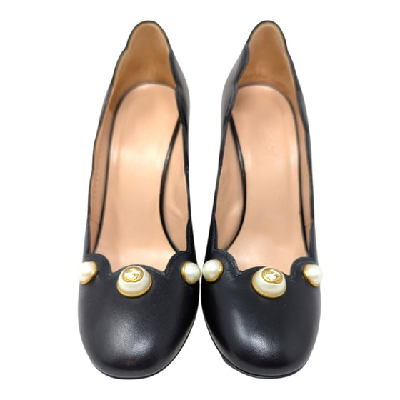 Gucci Willow GG logo pearl heels in black, size 36.5