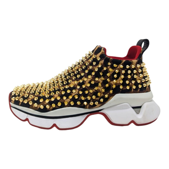 Christian Louboutin Spike Sock sneaker in leopard, size 37.5