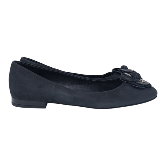 Chanel ballet flats ballerinas camellia CC logo black suede leather 40C